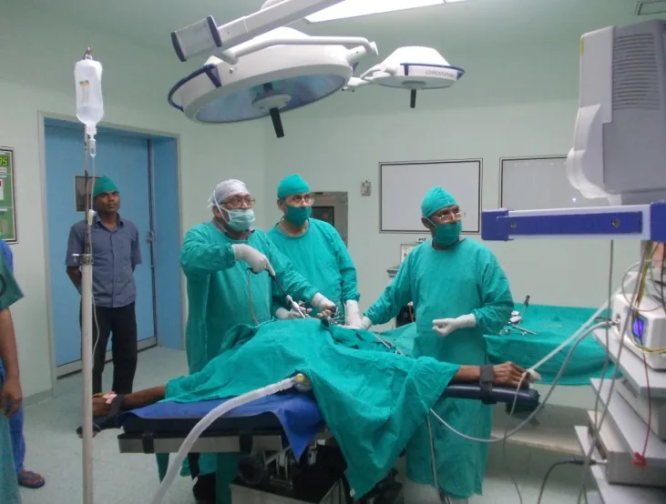 Surgery in progress in a sterile operation theatre